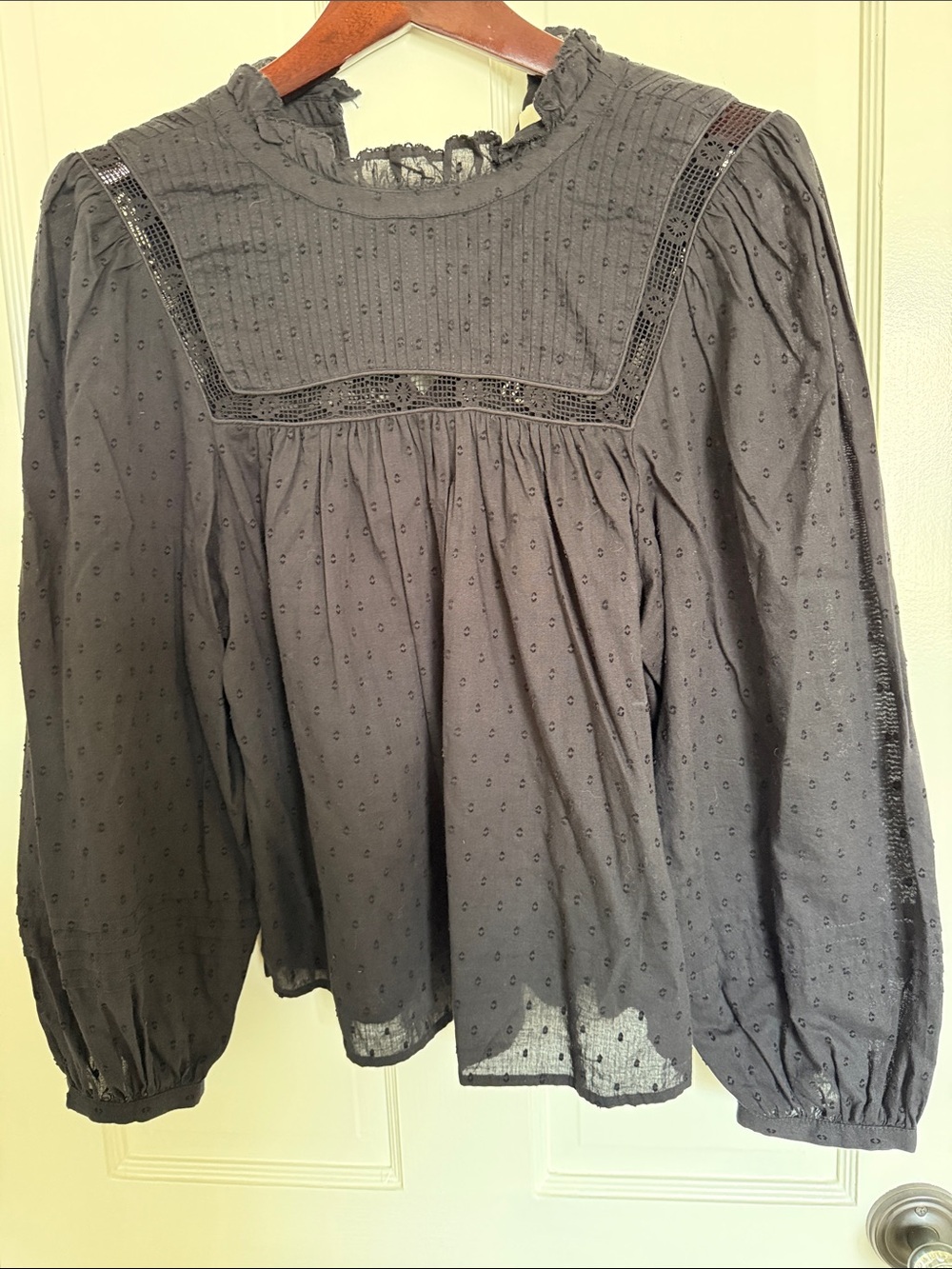 Cleobella Black Swiss Dot Lace Yoke Blouse